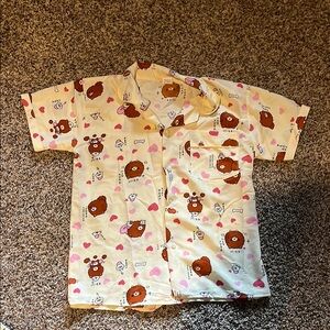 Cream and Pink Pajamas with Whimsical Bear Print